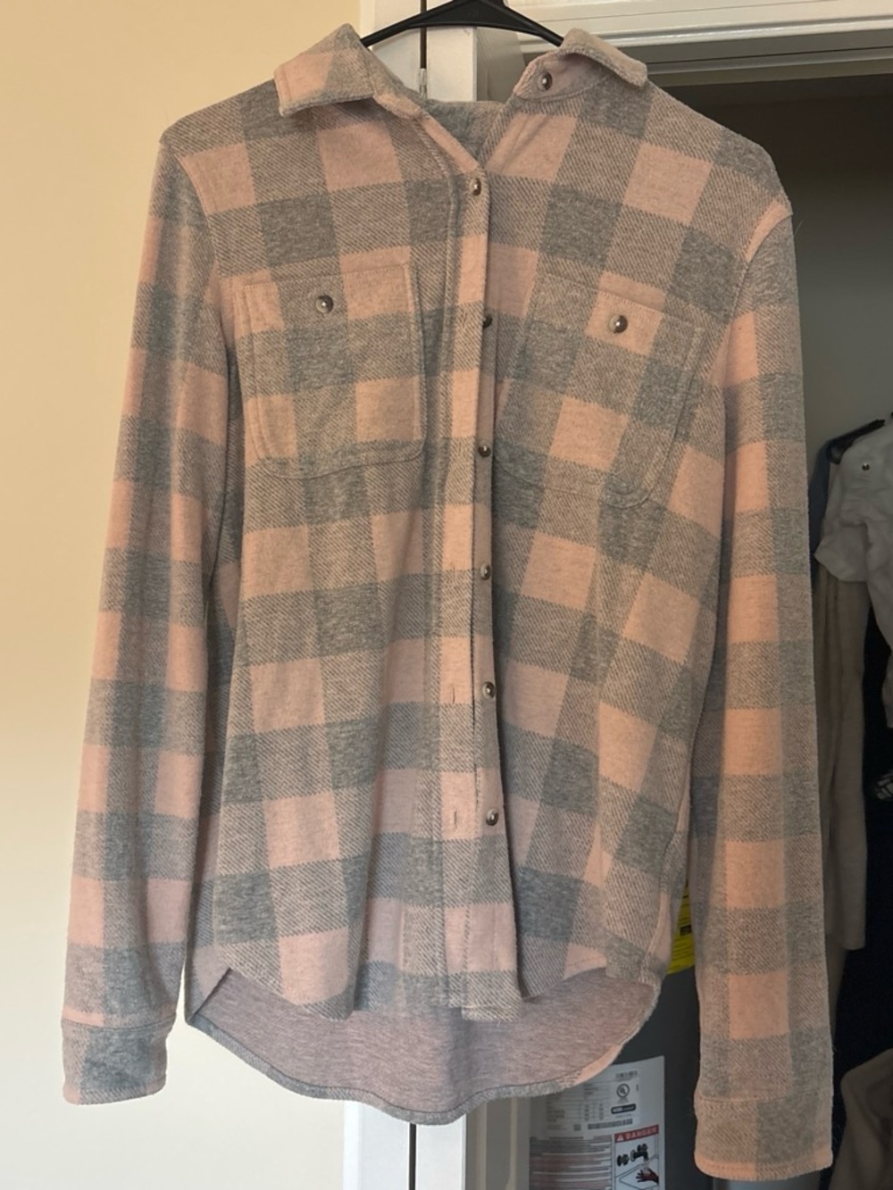 Women’s pink and grey Plaid Button-Up Shirt - size S
